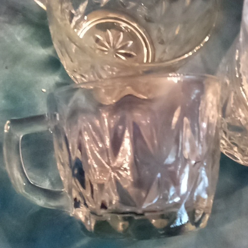 8 vintage clear glass anchor Hocking diamond punch cups